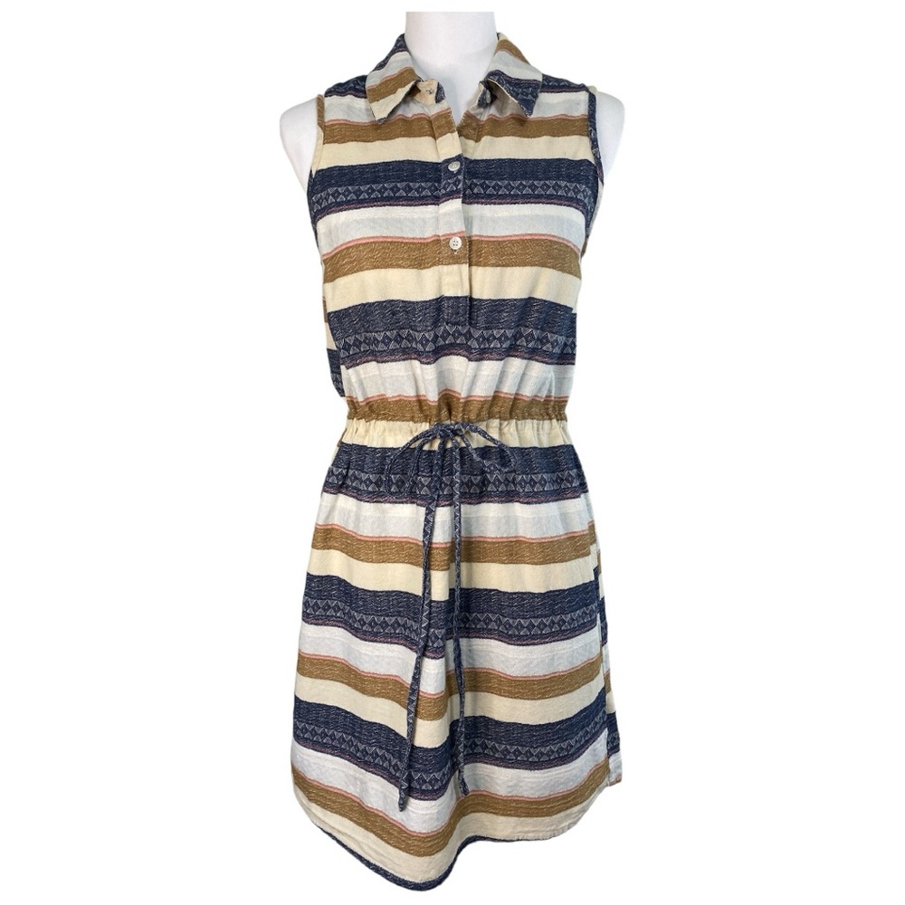 Mudpie Savannah Sleeveless Cotton Shirtdress Drawstring Waist Stripes Size S